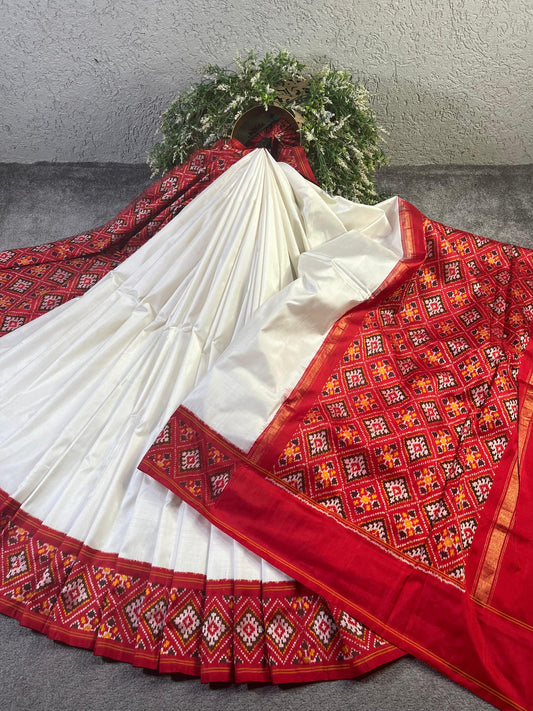 WHITE SILK PURE HANDLOOM IKKAT SAREE