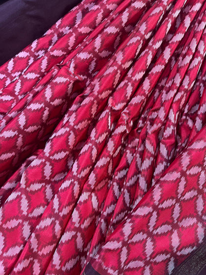 RED SILK PURE HANDLOOM IKKAT SAREE
