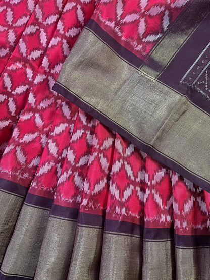 RED SILK PURE HANDLOOM IKKAT SAREE