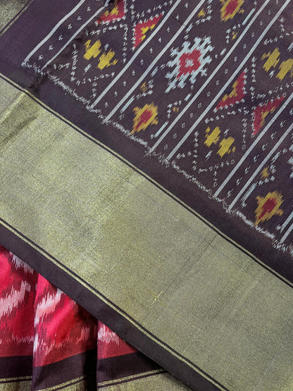 RED SILK PURE HANDLOOM IKKAT SAREE