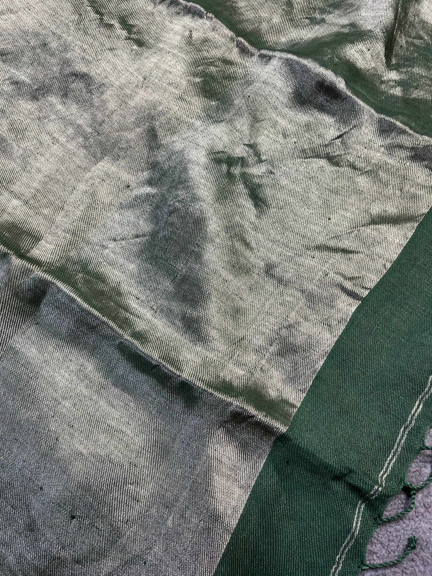 DARK GREEN TWILL METALLIC PURE HANDLOOM LINEN SAREE