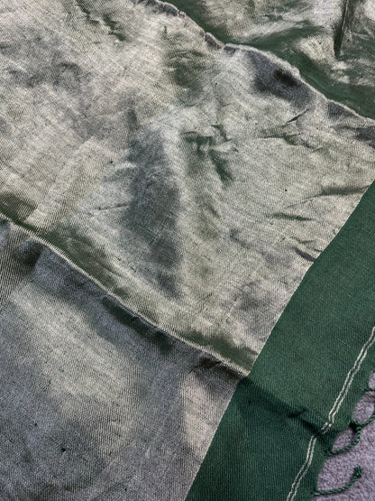 DARK GREEN TWILL METALLIC PURE HANDLOOM LINEN SAREE