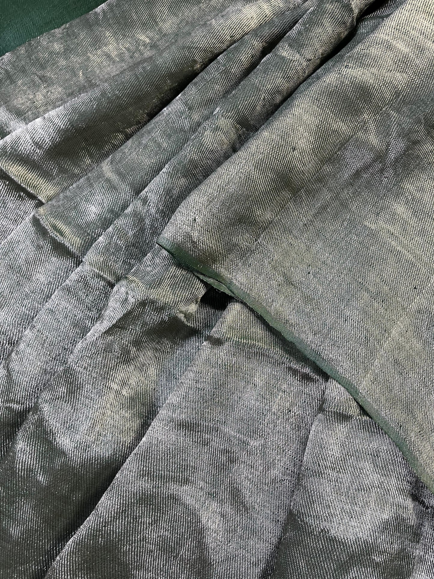 DARK GREEN TWILL METALLIC PURE HANDLOOM LINEN SAREE