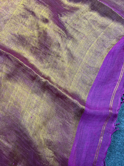 MAJENTA TWILL METALLIC PURE HANDLOOM LINEN SAREE