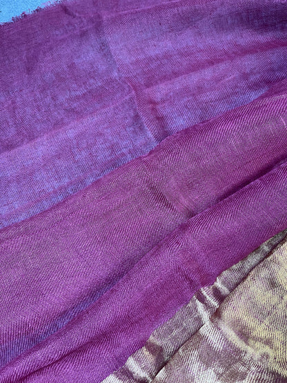 WINE TWILL METALLIC PURE HANDLOOM LINEN SAREE