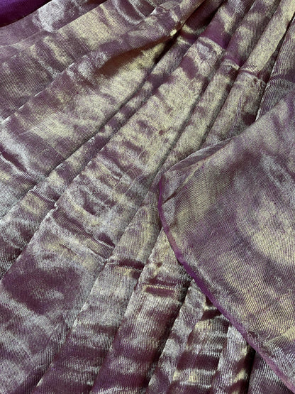 WINE TWILL METALLIC PURE HANDLOOM LINEN SAREE