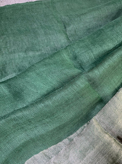 DARK GREEN TWILL METALLIC PURE HANDLOOM LINEN SAREE