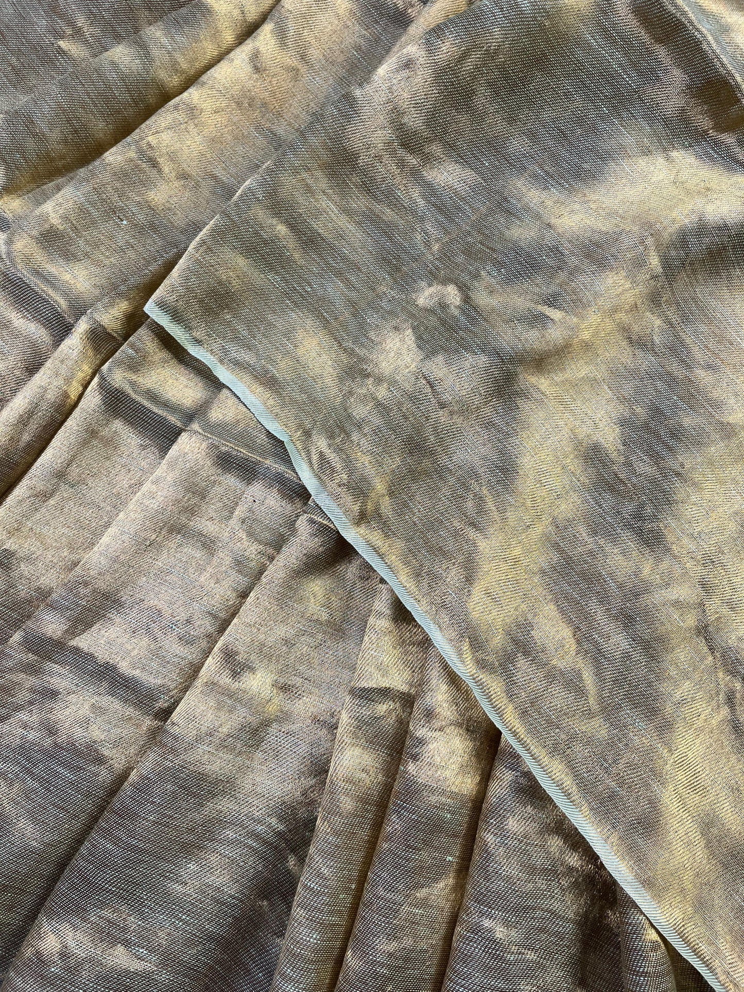 PISTA GREEN TWILL METALLIC PURE HANDLOOM LINEN SAREE