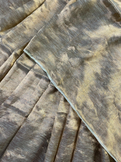PISTA GREEN TWILL METALLIC PURE HANDLOOM LINEN SAREE