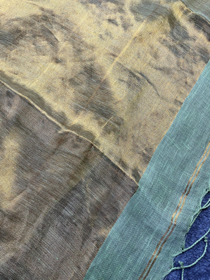 PISTA GREEN TWILL METALLIC PURE HANDLOOM LINEN SAREE