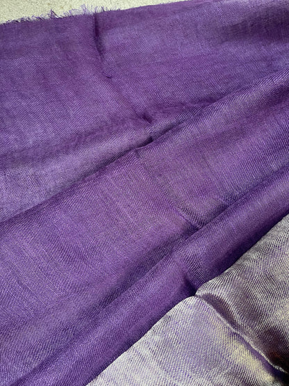 PURPLE TWILL METALLIC PURE HANDLOOM LINEN SAREE