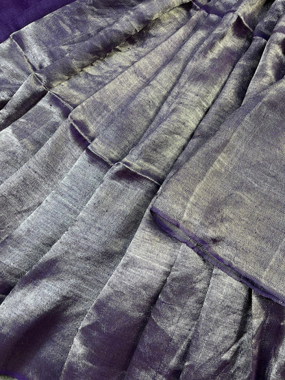 PURPLE TWILL METALLIC PURE HANDLOOM LINEN SAREE