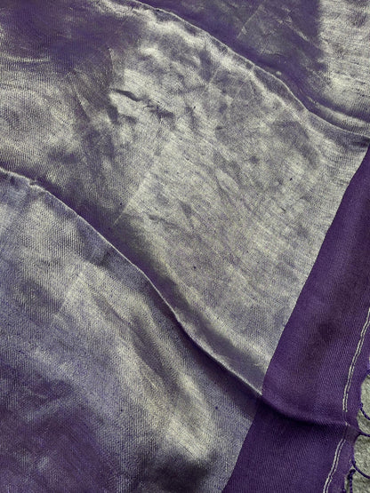 PURPLE TWILL METALLIC PURE HANDLOOM LINEN SAREE