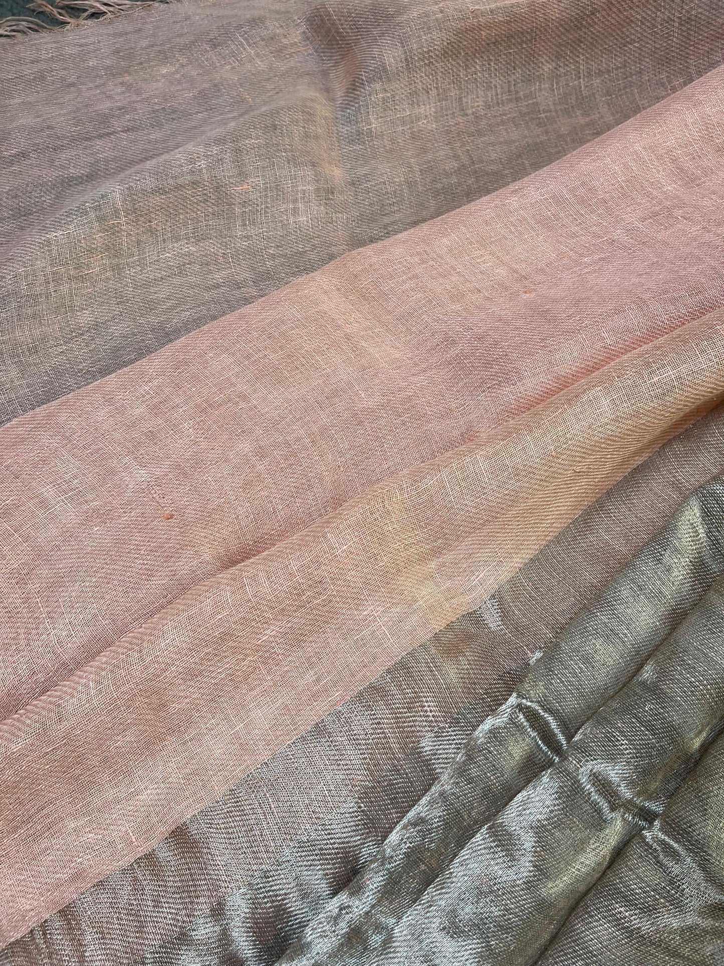 PEACH TWILL METALLIC PURE HANDLOOM LINEN SAREE