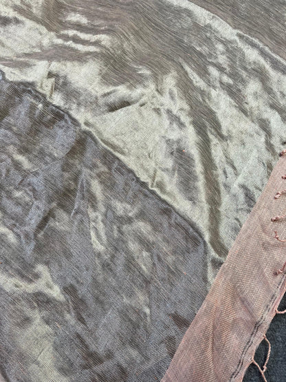 PEACH TWILL METALLIC PURE HANDLOOM LINEN SAREE