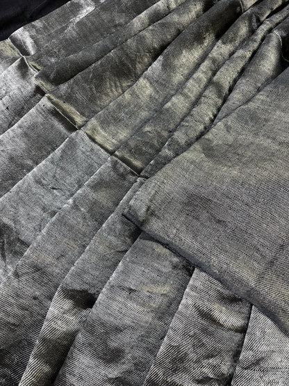 SILVER TWILL METALLIC PURE HANDLOOM LINEN SAREE