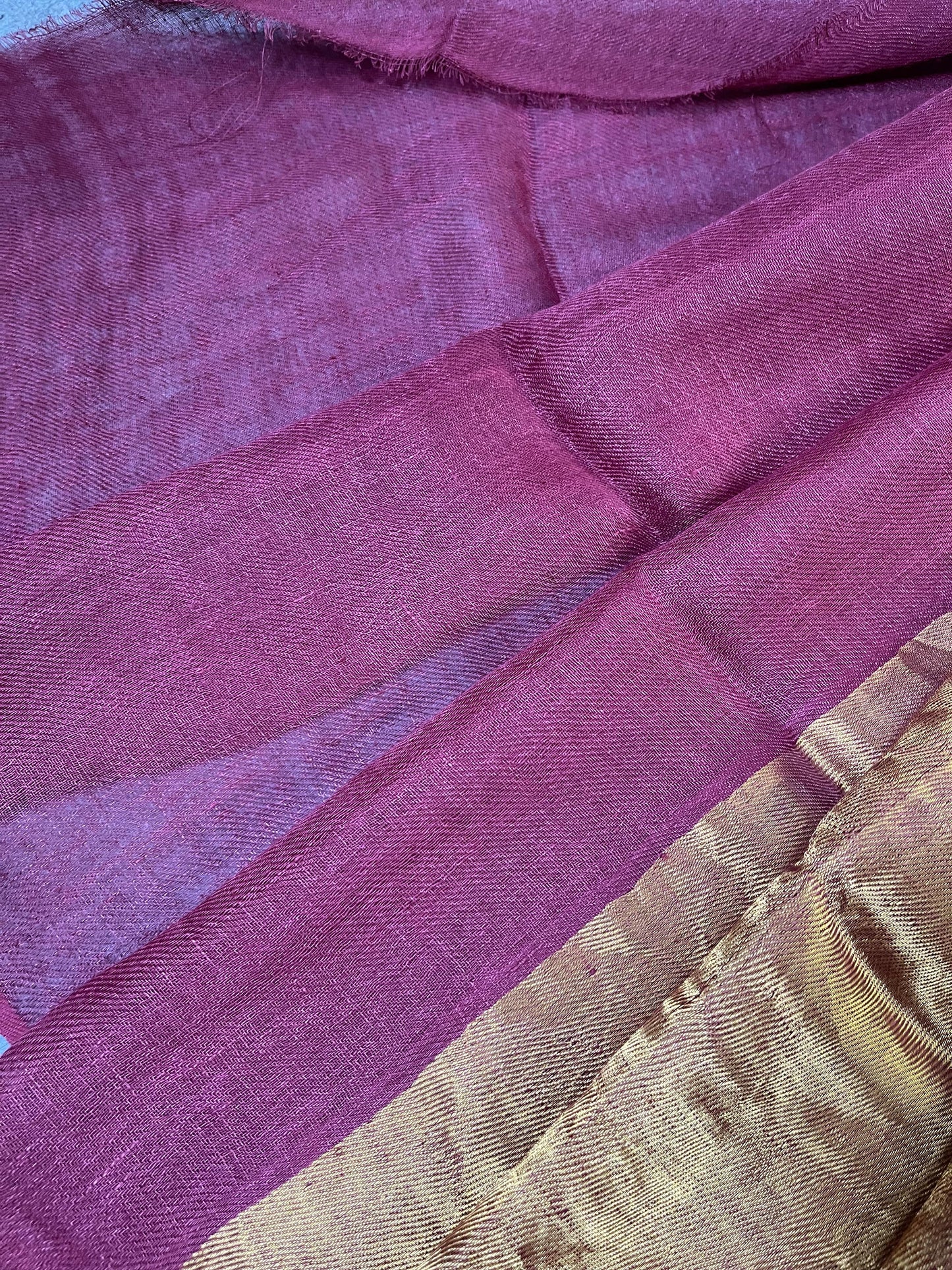 MAROON TWILL METALLIC PURE HANDLOOM LINEN SAREE