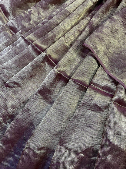MAROON TWILL METALLIC PURE HANDLOOM LINEN SAREE
