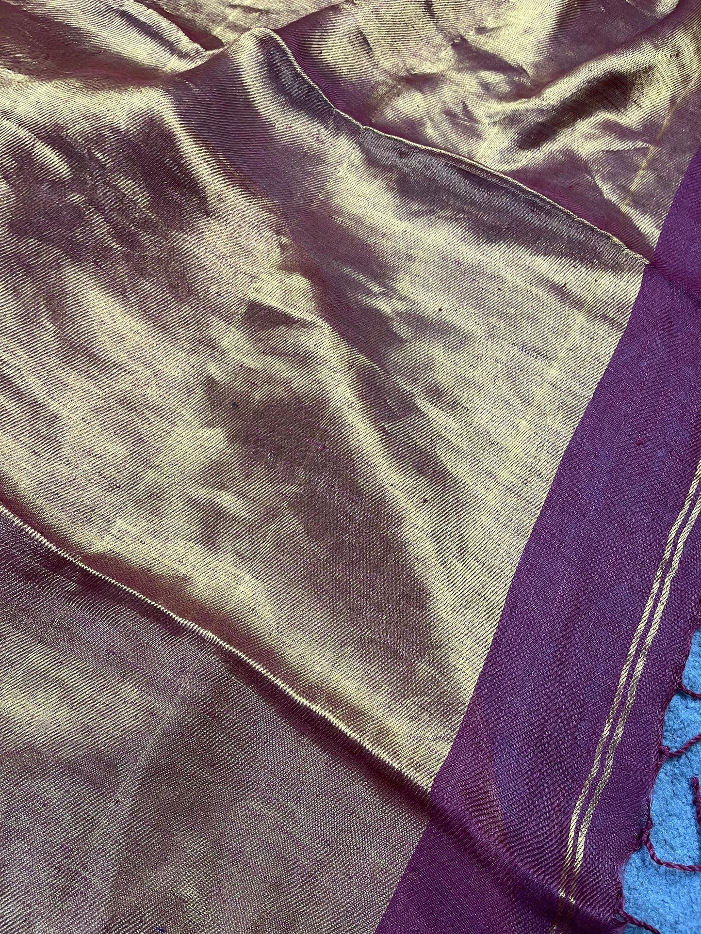 MAROON TWILL METALLIC PURE HANDLOOM LINEN SAREE