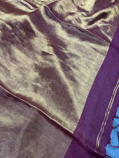 MAROON TWILL METALLIC PURE HANDLOOM LINEN SAREE