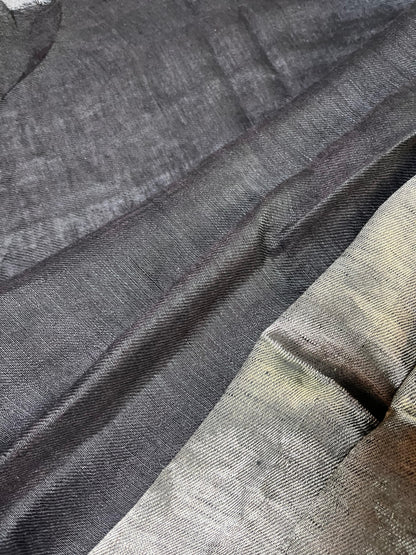 SILVER TWILL METALLIC PURE HANDLOOM LINEN SAREE