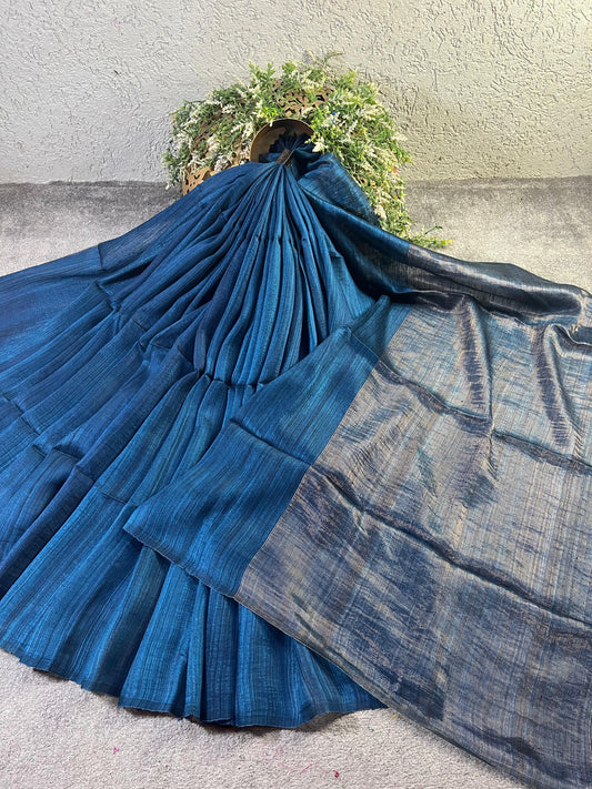 TEAL BLUE PURE HANDLOOM MATKA SAREE