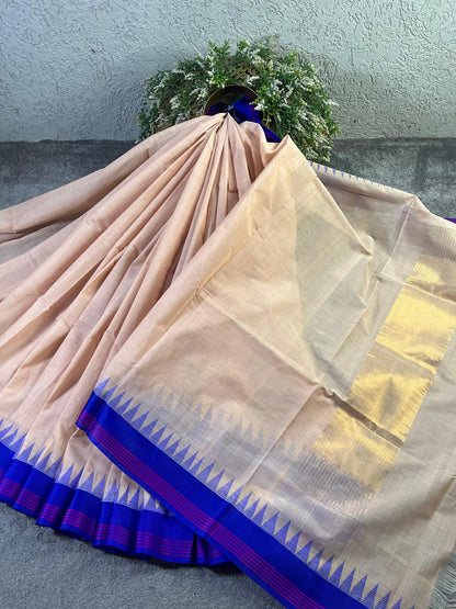 BEIGE PURE HANDLOOM PONDRU KHADI SAREE