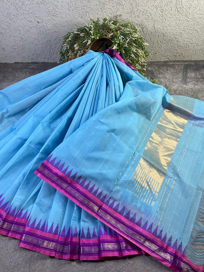 BLUE PURE HANDLOOM PONDRU KHADI SAREE