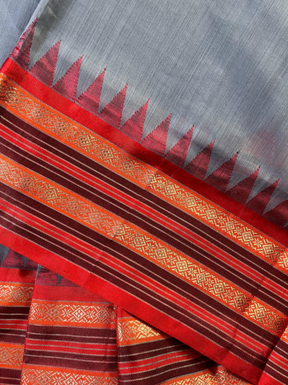 GREY PURE HANDLOOM PONDRU KHADI SAREE