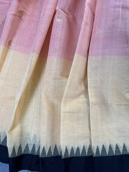 PEACH YELLOW PURE HANDLOOM PONDRU KHADI SAREE