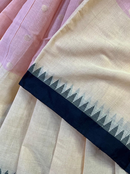 PEACH YELLOW PURE HANDLOOM PONDRU KHADI SAREE