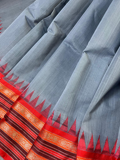 GREY PURE HANDLOOM PONDRU KHADI SAREE