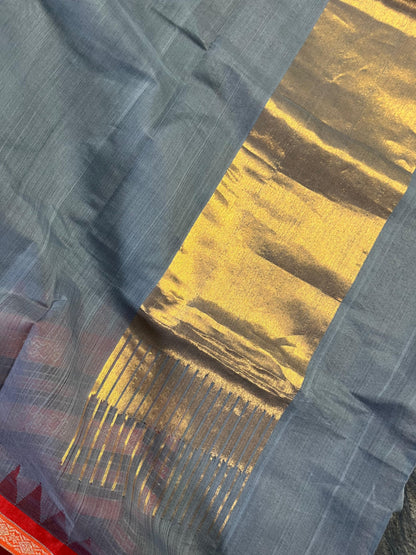 GREY PURE HANDLOOM PONDRU KHADI SAREE