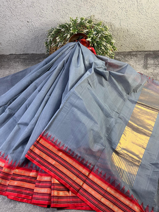 GREY PURE HANDLOOM PONDRU KHADI SAREE