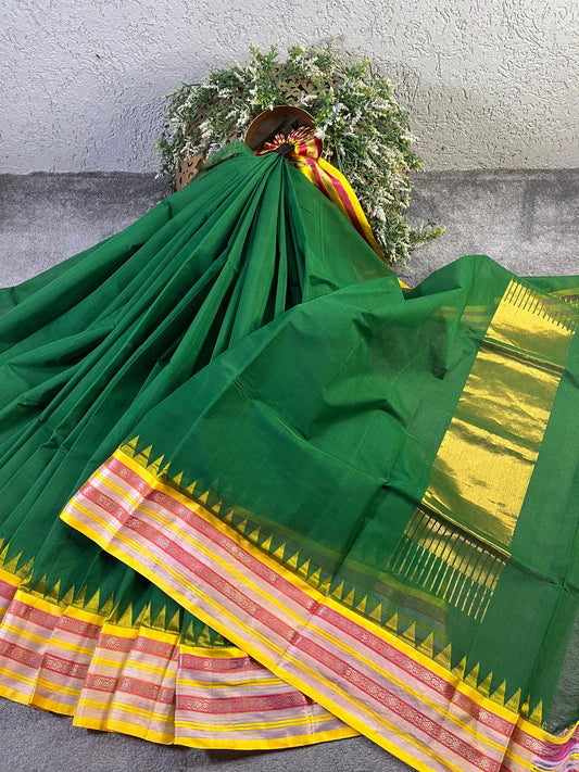 BOTTLE GREEN PURE HANDLOOM PONDRU KHADI SAREE