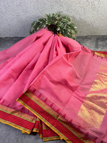 PINK PURE HANDLOOM  PONDRU KHADI SAREE