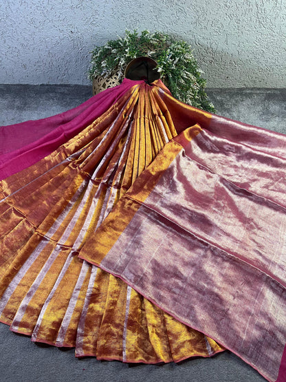 TWILL METALLIC PURE HANDLOOM LINEN SAREE