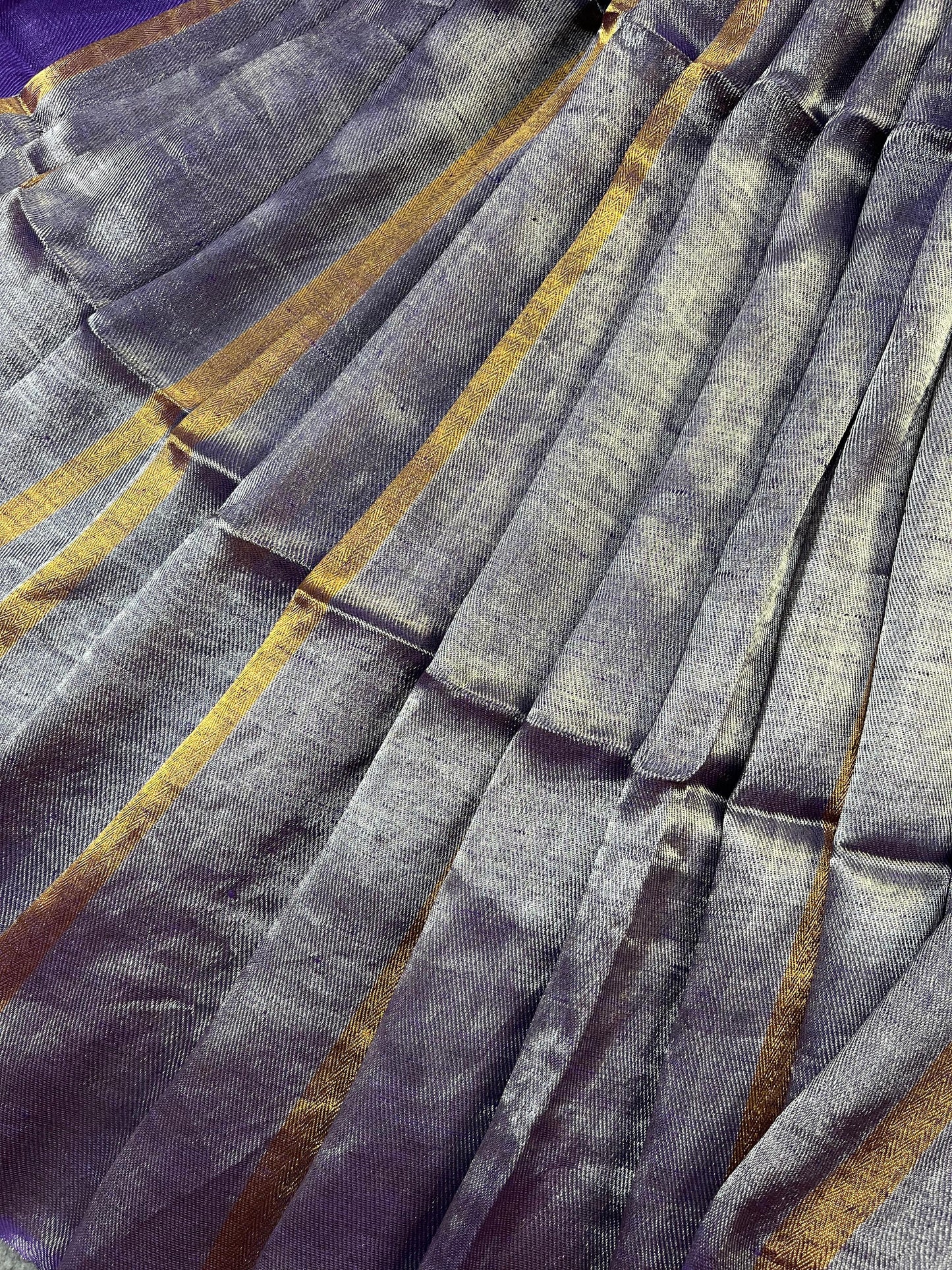 PURPLE TWILL METALLIC PURE HANDLOOM LINEN SAREE