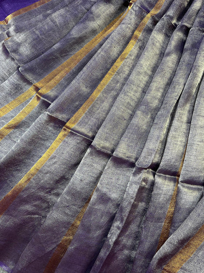 PURPLE TWILL METALLIC PURE HANDLOOM LINEN SAREE