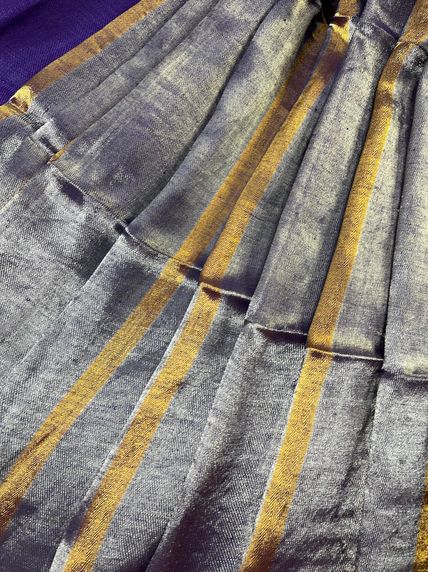 PURPLE TWILL METALLIC PURE HANDLOOM LINEN SAREE