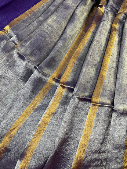 PURPLE TWILL METALLIC PURE HANDLOOM LINEN SAREE