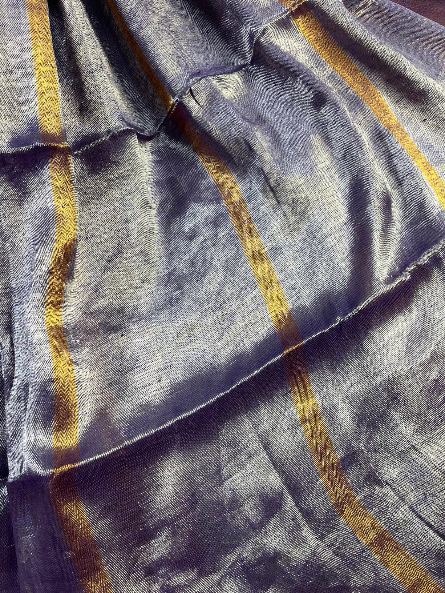 PURPLE TWILL METALLIC PURE HANDLOOM LINEN SAREE