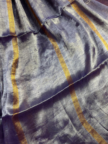 PURPLE TWILL METALLIC PURE HANDLOOM LINEN SAREE