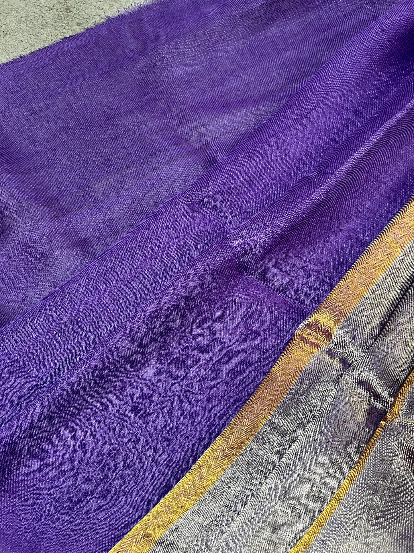 PURPLE TWILL METALLIC PURE HANDLOOM LINEN SAREE