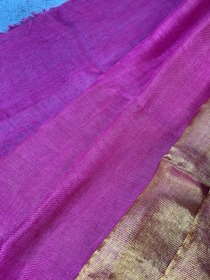 TWILL METALLIC PURE HANDLOOM LINEN SAREE