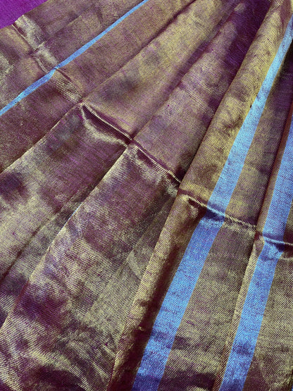 TWILL METALLIC PURE HANDLOOM LINEN SAREE