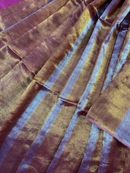 TWILL METALLIC PURE HANDLOOM LINEN SAREE