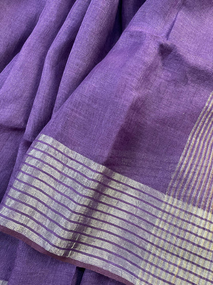 PURPLE PURE HANDLOOM LINEN SAREE