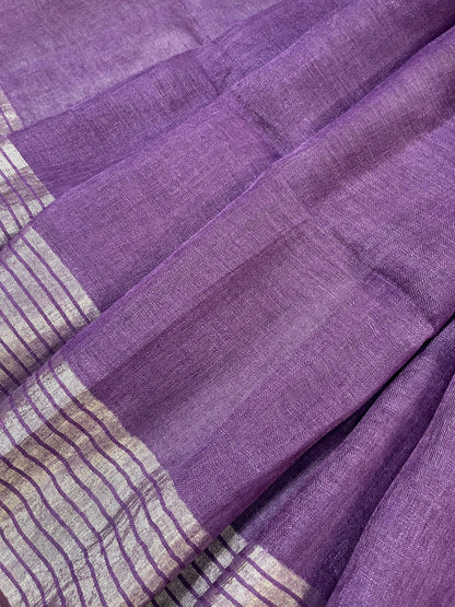 PURPLE PURE HANDLOOM LINEN SAREE