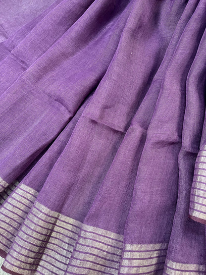 PURPLE PURE HANDLOOM LINEN SAREE